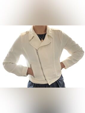 White denim cropped jacket ladies size M by Allegra K lightweight
